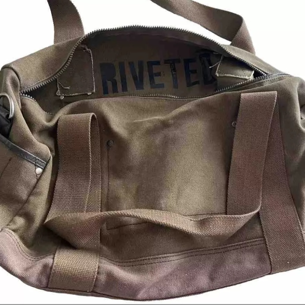 Vintage Levi’s Riveted Army Green Tan Canvas Weekender Duffle  Bag Tote